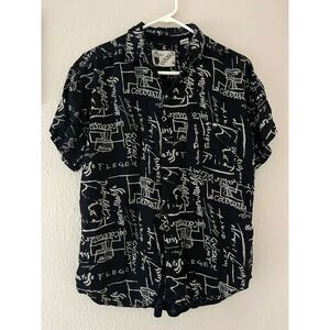 VTG 90s Goouch Art Print Shirt Men's M Rayon Black White Matisse Klimt Chagall